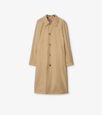 Reversible Long Gabardine Car Coat in Flax - Women, Cotton | Burberry® Official | Burberry (UK)