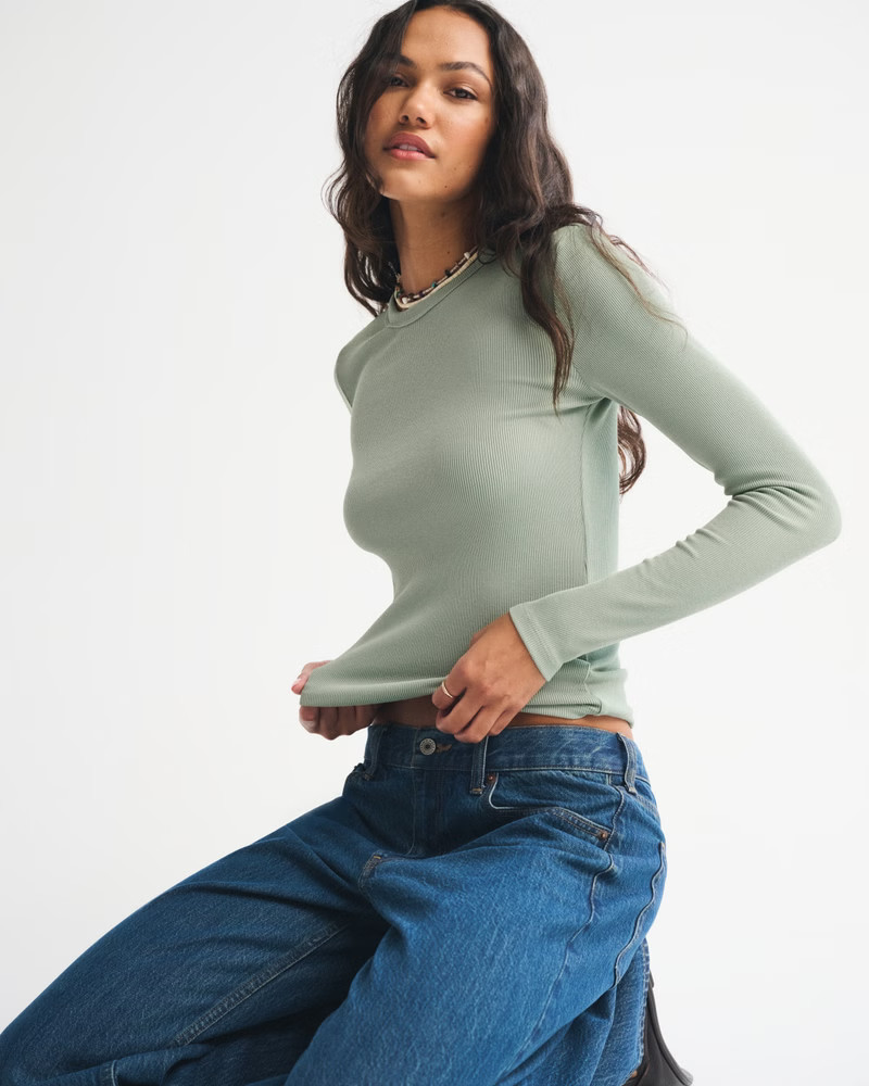 Women's Long-Sleeve Cozy Lounge Knit Tee | Women's Tops | Abercrombie.com | Abercrombie & Fitch (US)