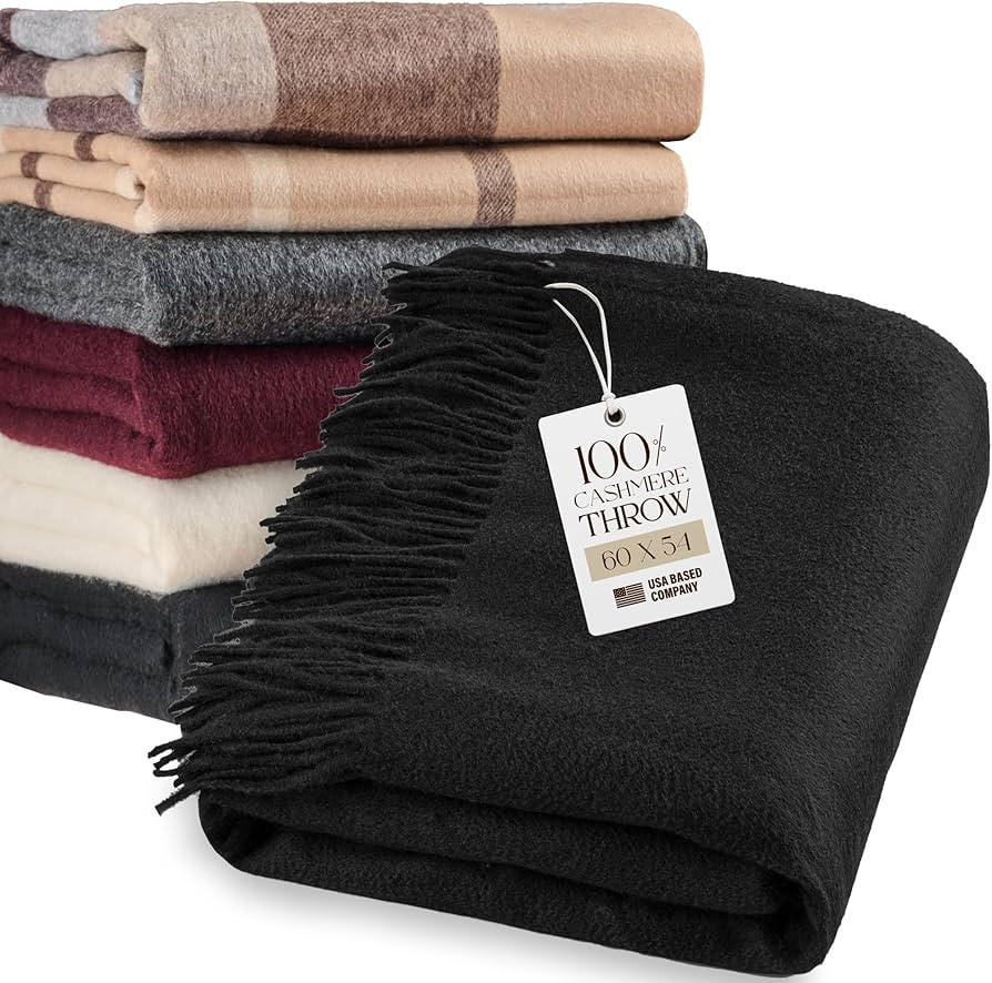 Velanio Cashmere 100% Cashmere Throw Blanket with Fringe 60 x 54 Inch Super Soft Warm for Home, T... | Amazon (US)