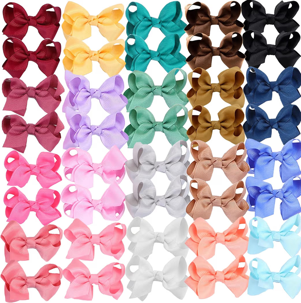 40PCS 3Inch Hair Bows for Girls,Hand-made Grosgrain Ribbon Hair Bow Alligator Clips Hair Accessories for Toddlers Baby Girls Kids Teens in Pairs | Amazon (US)