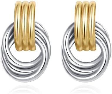 Trendy Gold Plated Knot Earrings for Women Chunky Statement Drop Dangle Earrings Lightweight Hypo... | Amazon (US)