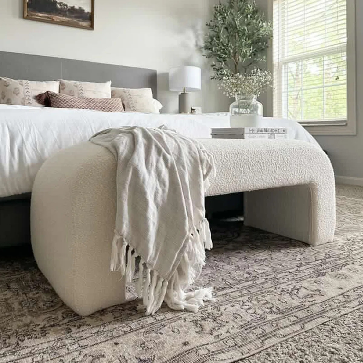 Emmie 47''/60'' Boucle Upholstered Waterfall Bench | Wayfair North America