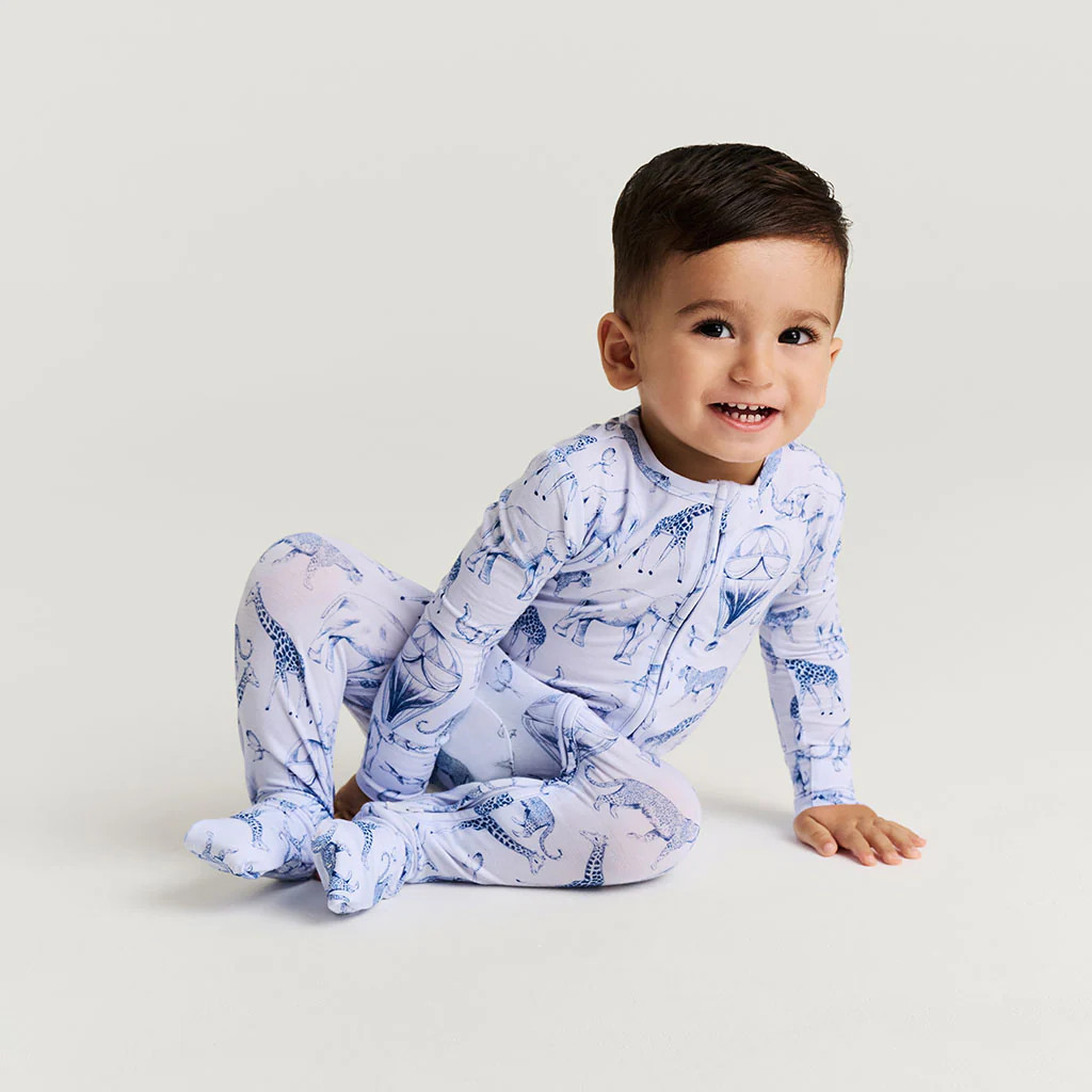 Animals Blue Long Sleeve Noah Convertible One Piece | Posh Peanut® | Posh Peanut