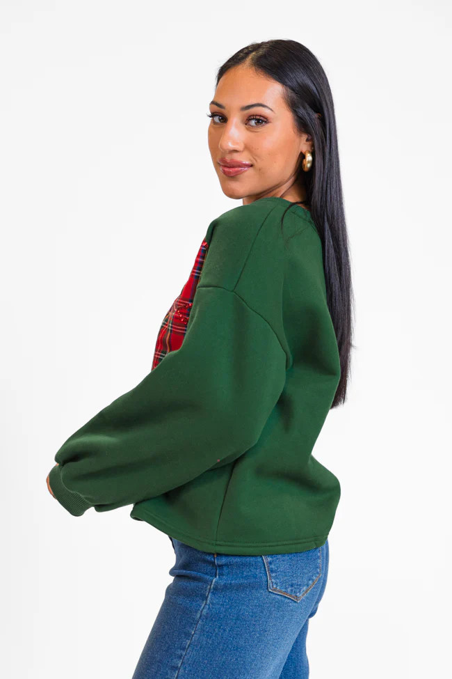 All Tied Up Green Plaid Bow Sweatshirt | Pink Lily