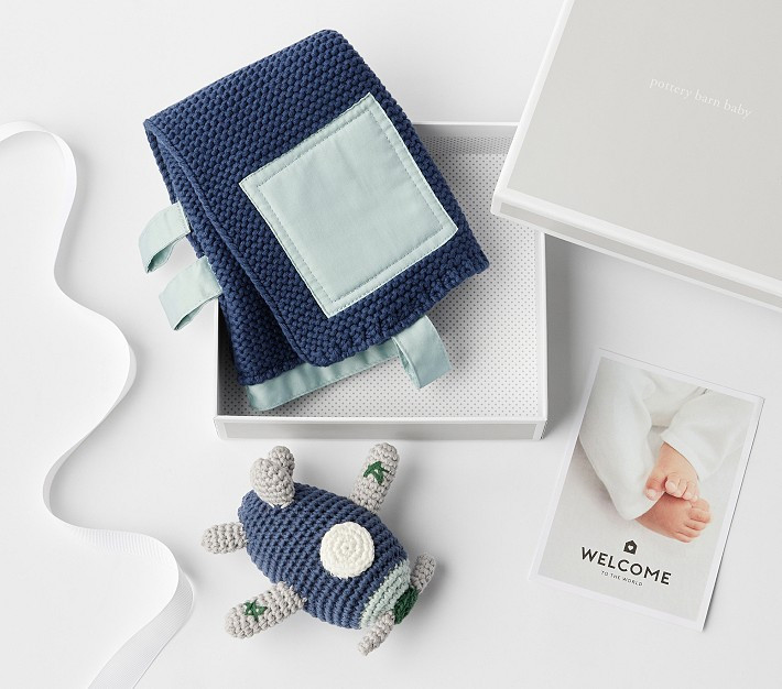 Airplane Rattle And Sensory Blanket Gift Set | Pottery Barn Kids