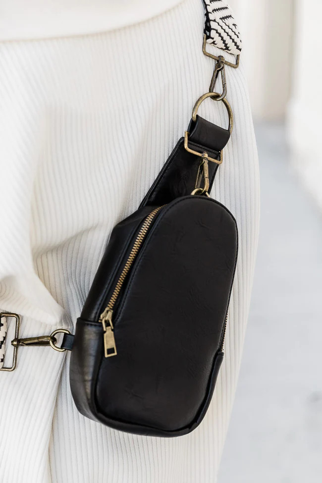 All The Feels Black Sling Bag With Removable Printed Strap | Pink Lily