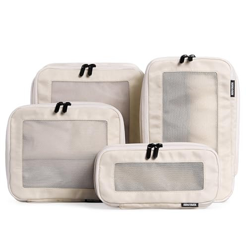 Aerotrunk Compression Packing Cubes for Travel - Luggage Organizer Bags - Double Zipper Packing Cubes for Suitcases (4-Pack, Beige) | Amazon (US)