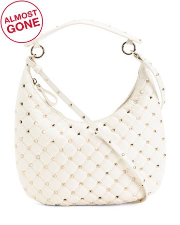Made In Italy Leather Studded Small Hobo | TJ Maxx