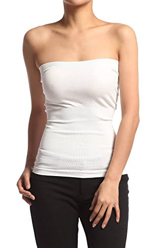 TheMogan Women's Seamless Strapless Bandeau Tank Tube Top White One Size | Amazon (US)