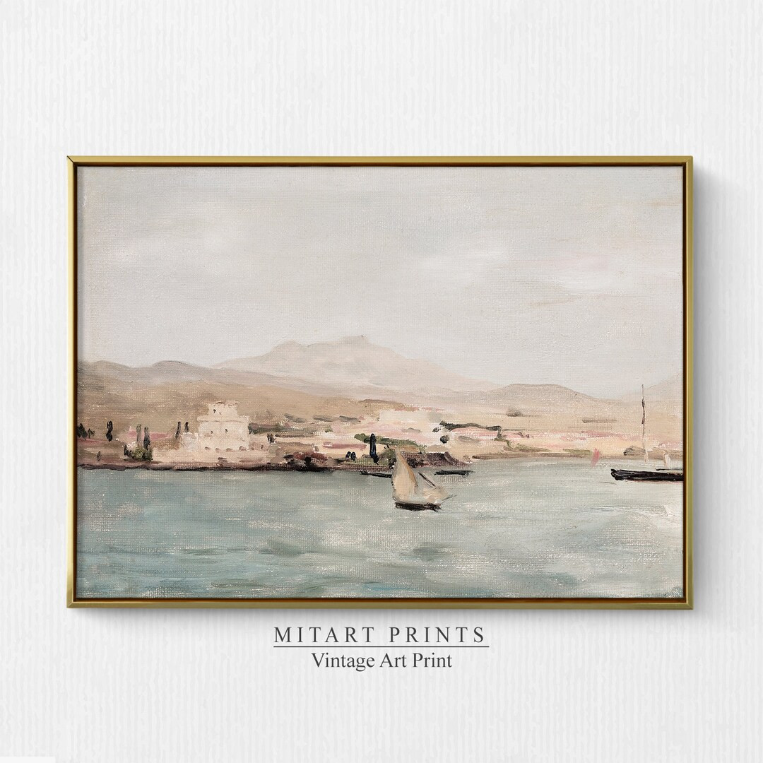 Antique Muted Coastal Painting Vintage Seaside Landscape - Etsy | Etsy (US)