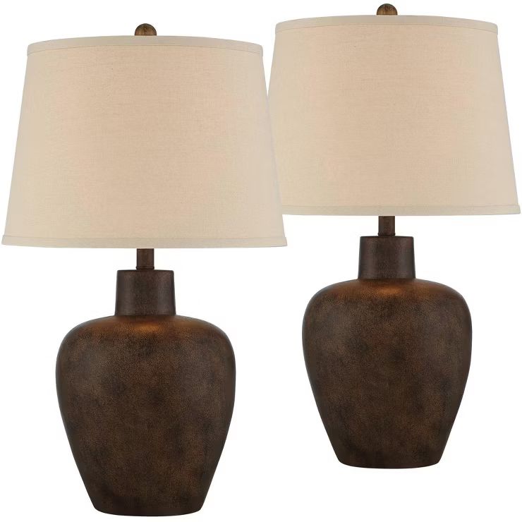 Regency Hill Farmhouse Rustic Southwestern Table Lamps 27" Tall Set of 2 Dark Terra Cotta Urn Tap... | Target