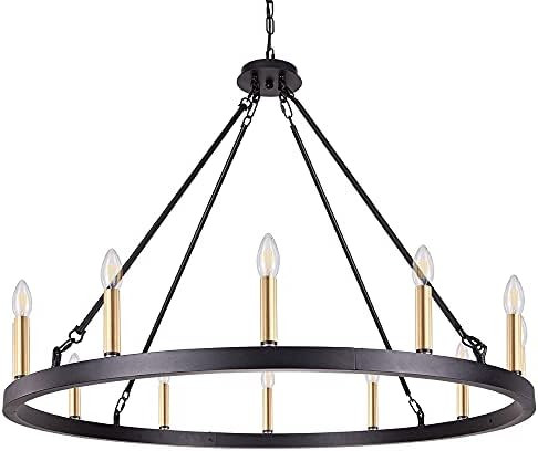 Tochic 39'' Black Wagon Wheel Chandelier, 12 Lights Large Round Farmhouse Chandeliers for Dining Liv | Amazon (US)