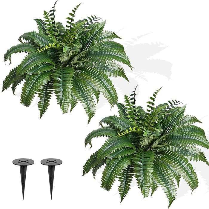 FAJUNZH 2 Pack Fake Artificial Ferns with Spike for Outdoors Look Real, 38 Branches Large Faux Bo... | Amazon (US)