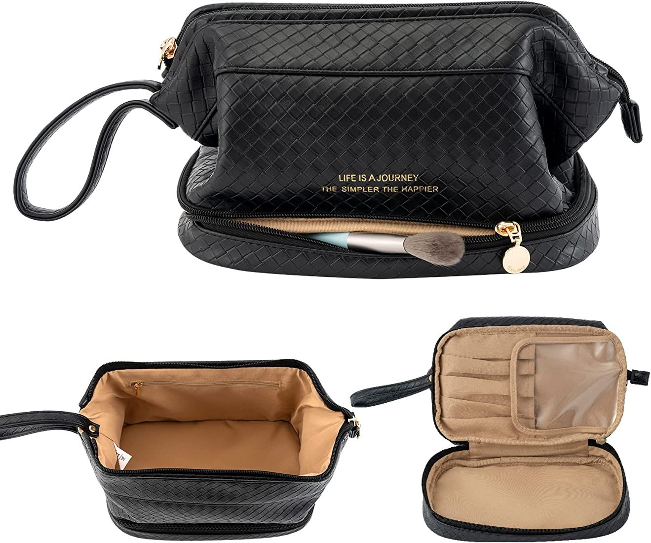 Abiudeng Large Makeup Bag,Double Layer Cosmetic Bag,Travel Makeup Bag,Leather Makeup Bag, Cosmetic T | Amazon (US)