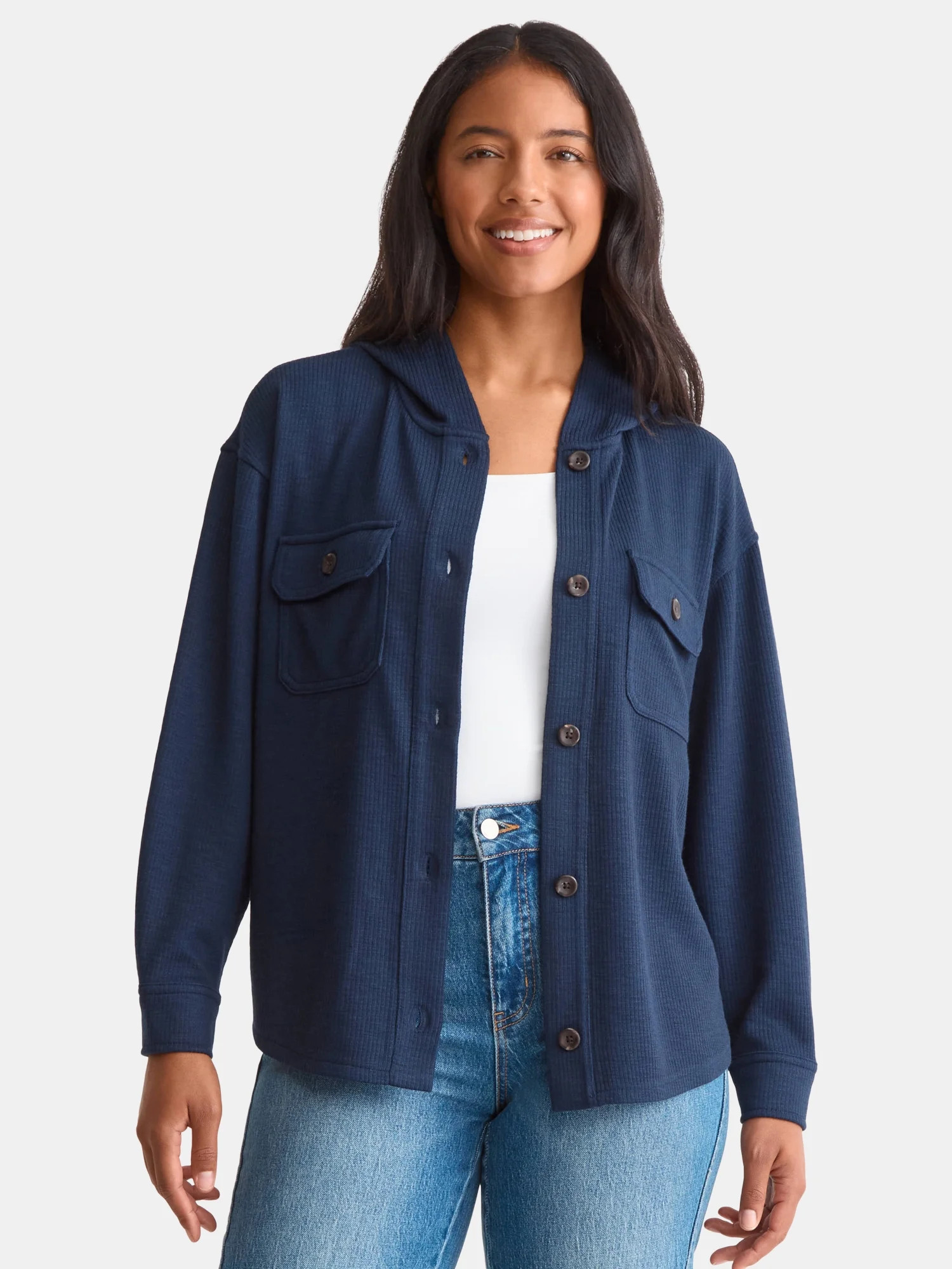 Time and Tru Women's and Women's Plus Ribbed Shirt with Hood, Sizes XS-4X | Walmart (US)