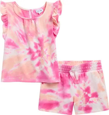 Splendid Kids' Hibiscus Tie Dye Flutter Sleeve Top & Shorts Set | Nordstrom | Nordstrom