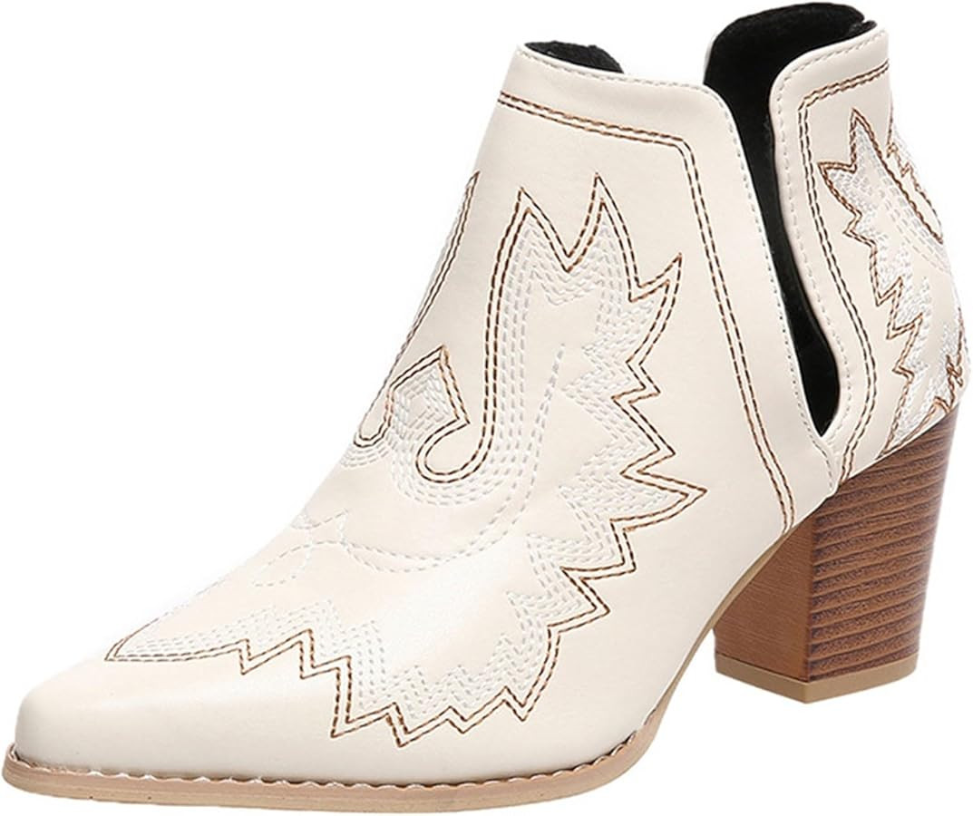 Cowboy Boots for Women - Embroidered Cowgirl Boots Western Ankle Boots Fashion Chunky Heel Pointe... | Amazon (US)