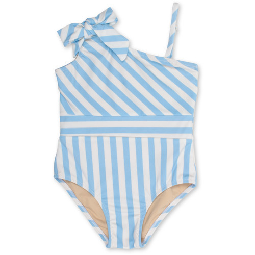 One Piece One Shoulder Girls 2-14 Lt Blue Stripe | Shade Critters