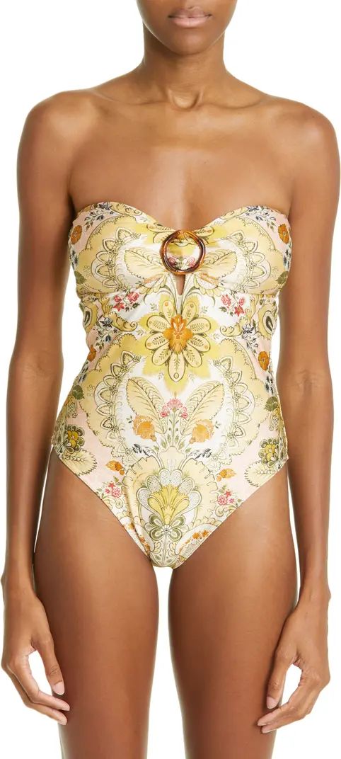 Laurel Baroque Floral Strapless One-Piece Swimsuit | Nordstrom