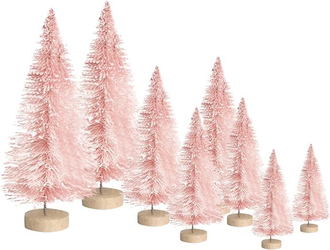 Bottle Brush Trees 8PCS Artificial Mini Christmas Tree with Wooden Base Frosted Sisal Mini Pine X... | Amazon (US)