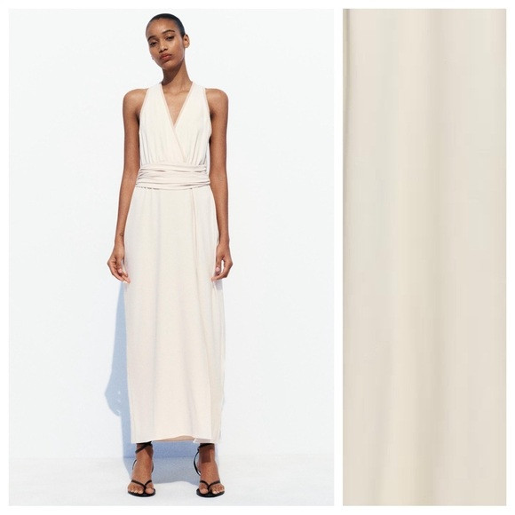 NWT. Zara Ecru Mixed Semi-Sheer Long Slip Sleeveless Dress. Size M. | Poshmark