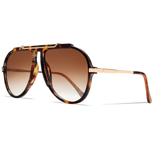 GUVIVI Oversized Aviator Sunglasses for Women Men 70s Retro Gold Metal Sun Glasses Tangle Free Square Aviators | Amazon (US)