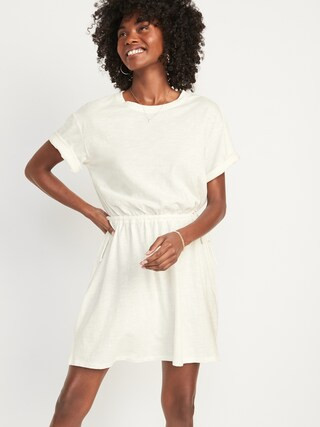Short-Sleeve Waist-Defined Slub-Knit Mini T-Shirt Dress for Women | Old Navy (CA)