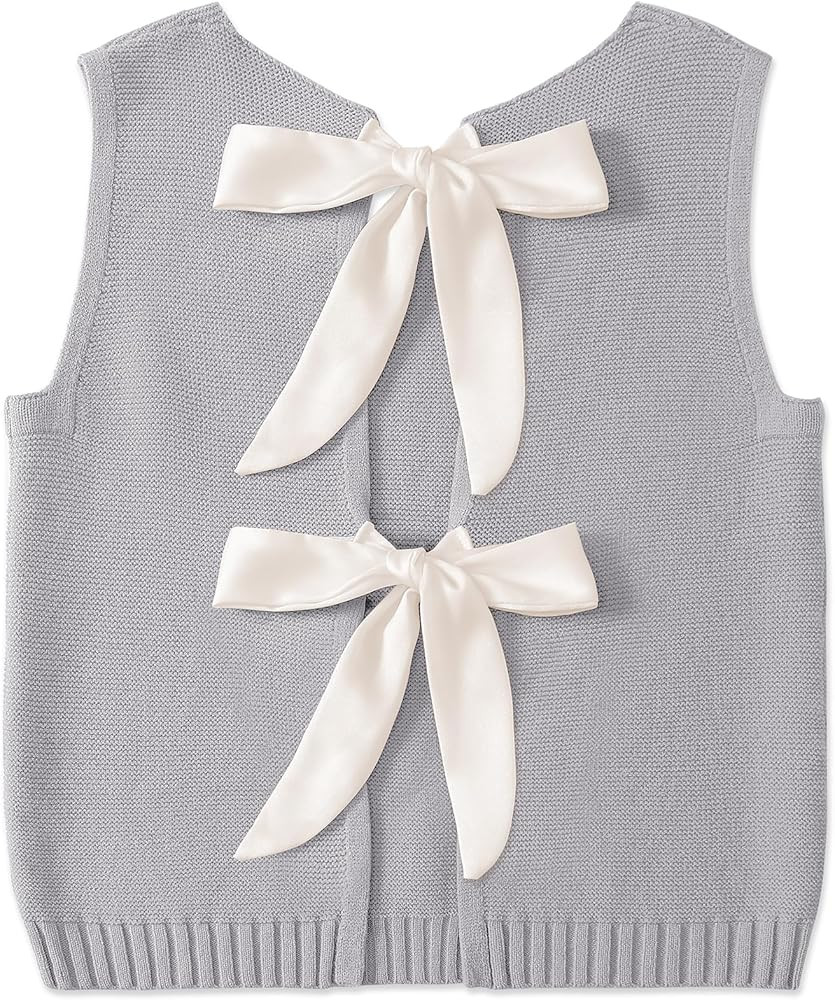 UEU Womens Sweater Vest Bow Tie Back Knitted Tank Tops Casual Crop Vest Tops 2025 Y2K Fashion Clo... | Amazon (US)