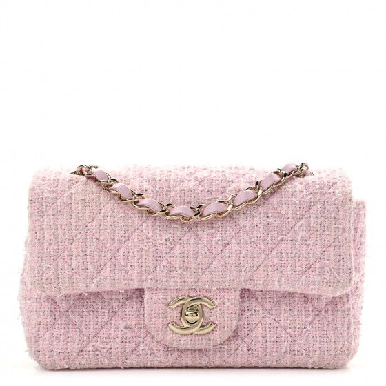 CHANEL Tweed Quilted Mini Rectangular Flap Pink | Fashionphile