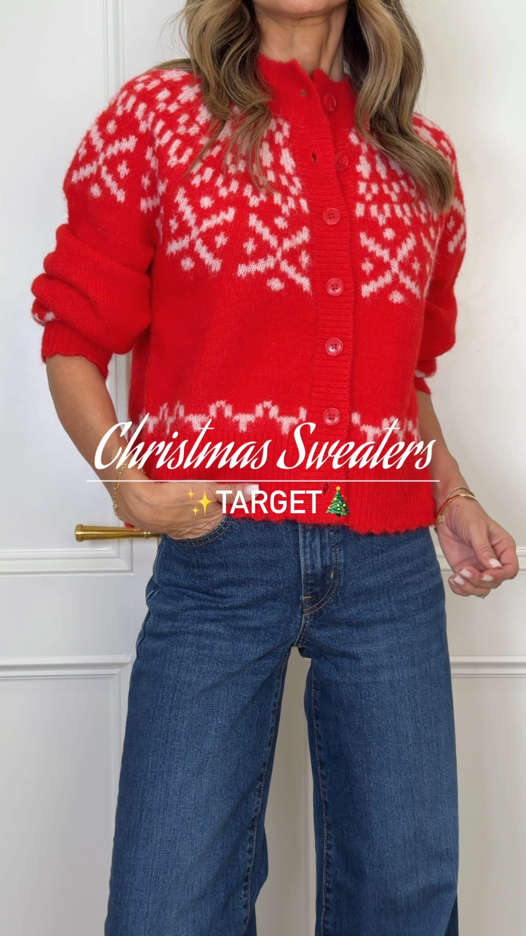 Targets sweaters for the holiday’s! All are soft and cozy! I’m 5’6”. Levi’s are so flattering! TTS /white cord barrel pants are TTS 
-Black velvet kitten heels on sale, TTS 


#LTKOver40 #LTKSeasonal