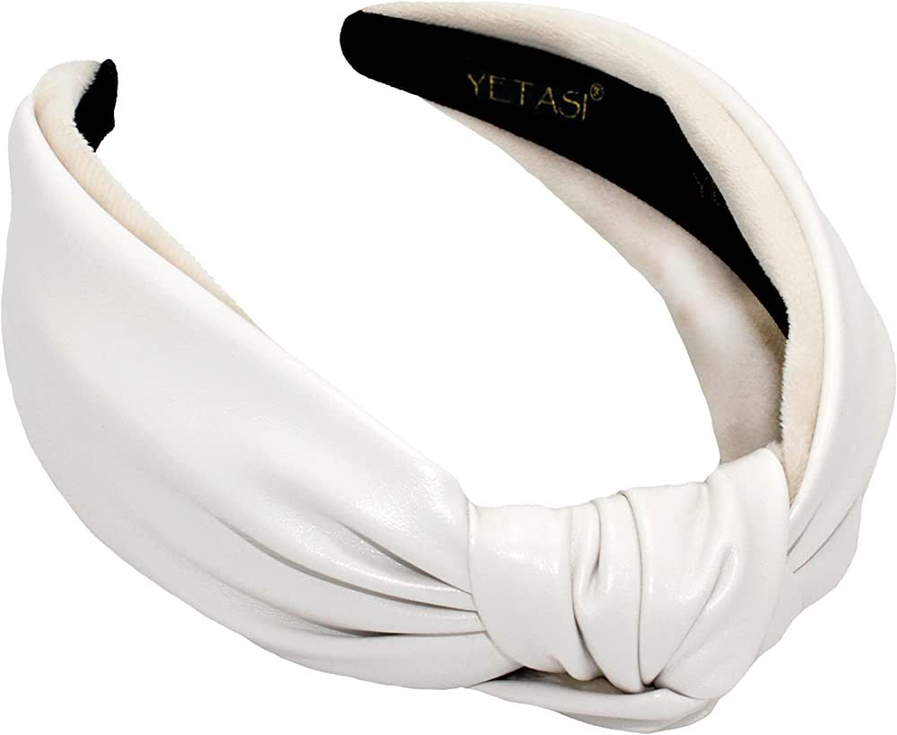YETASI Off-White Leather Knotted Headband for Women - Non-Slip & Adjustable Size - Trendy, Chic &... | Amazon (US)