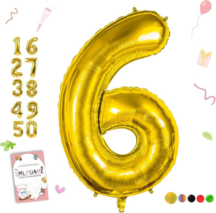 Smlpuame 40 inch Number Balloon 0-9 Gold Large Number 6 Balloons,Digital Balloons for Birthday Pa... | Amazon (US)