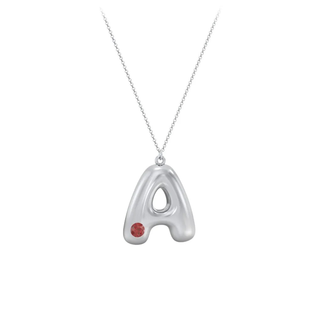 Custom Bubble Initial Necklace with Birthstone | Jewlr