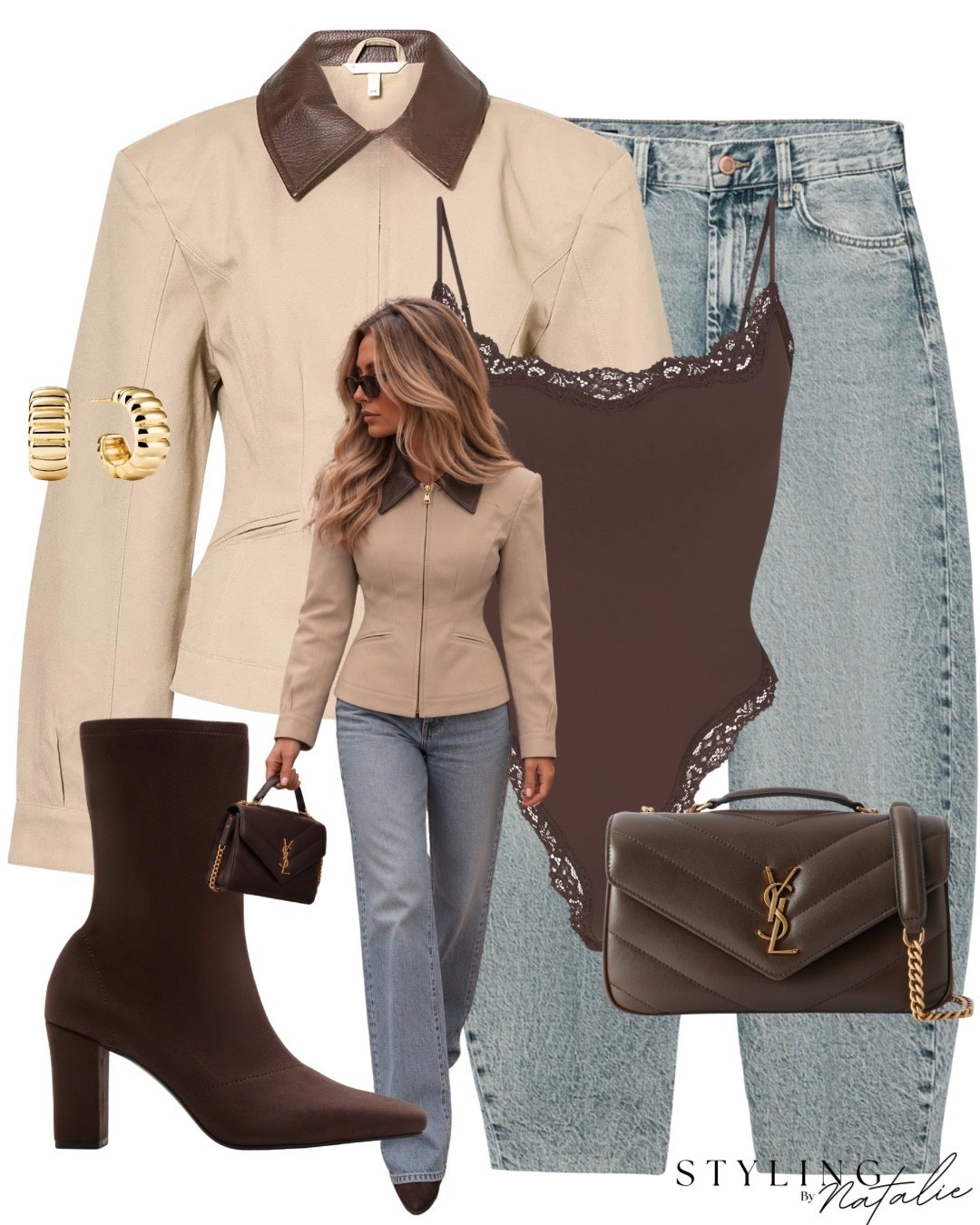 Cinched waist shoulder padded barn jacket, barrel leg jeans, brown sock boots with block heel, YSL loulou bag, lace trim skims bodysuit and @Mejuri earrings. Autumn outfit, elevated casual, casual chic, fall outfit, date night look, cool girl @The Couture Club weekend outfit

#LTKuk #LTKautumn #LTKdatenight