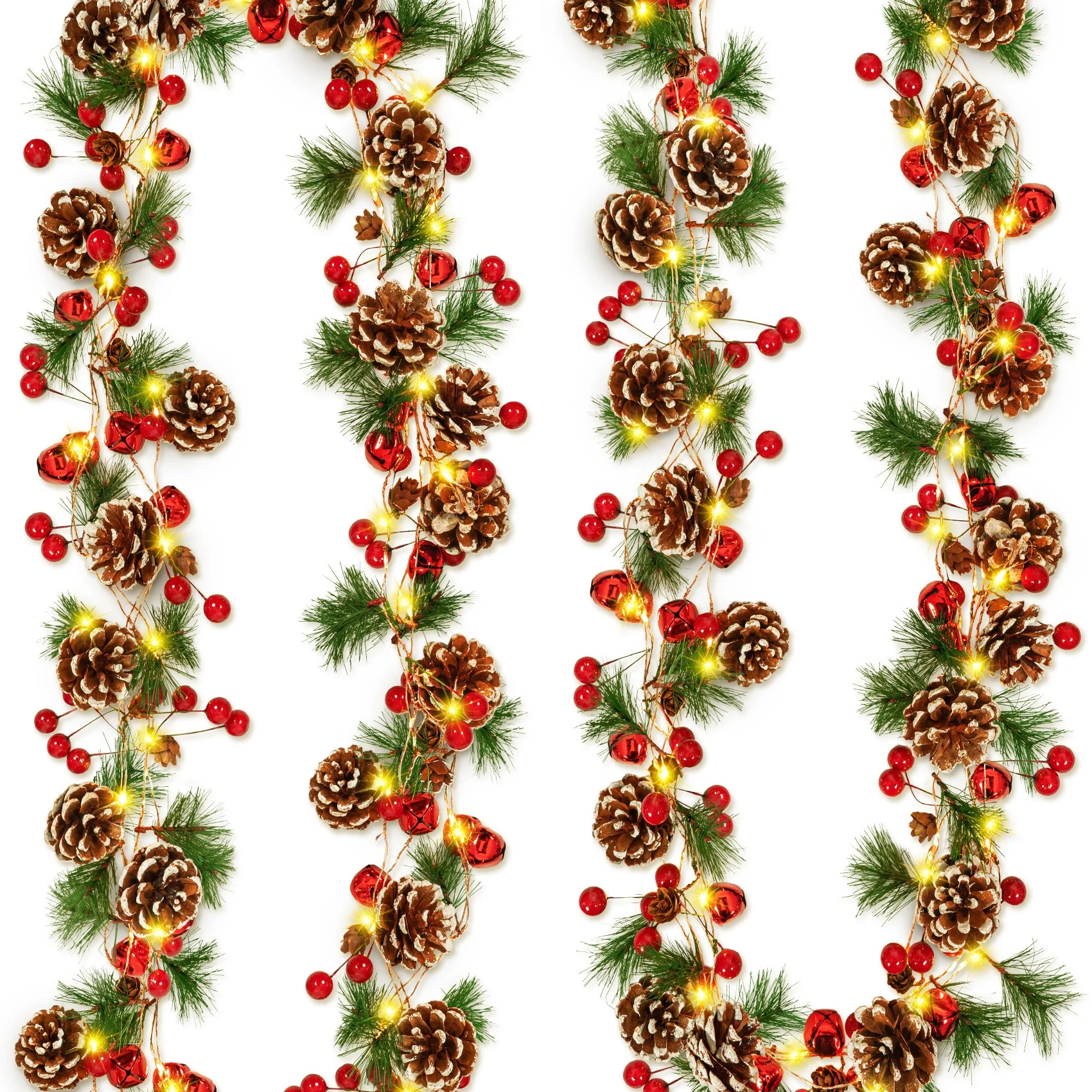 Scidweet 2 Pack Christmas Garland with Lights, 13.2 Ft Christmas Garland with Red Berries Pine Co... | Walmart (US)