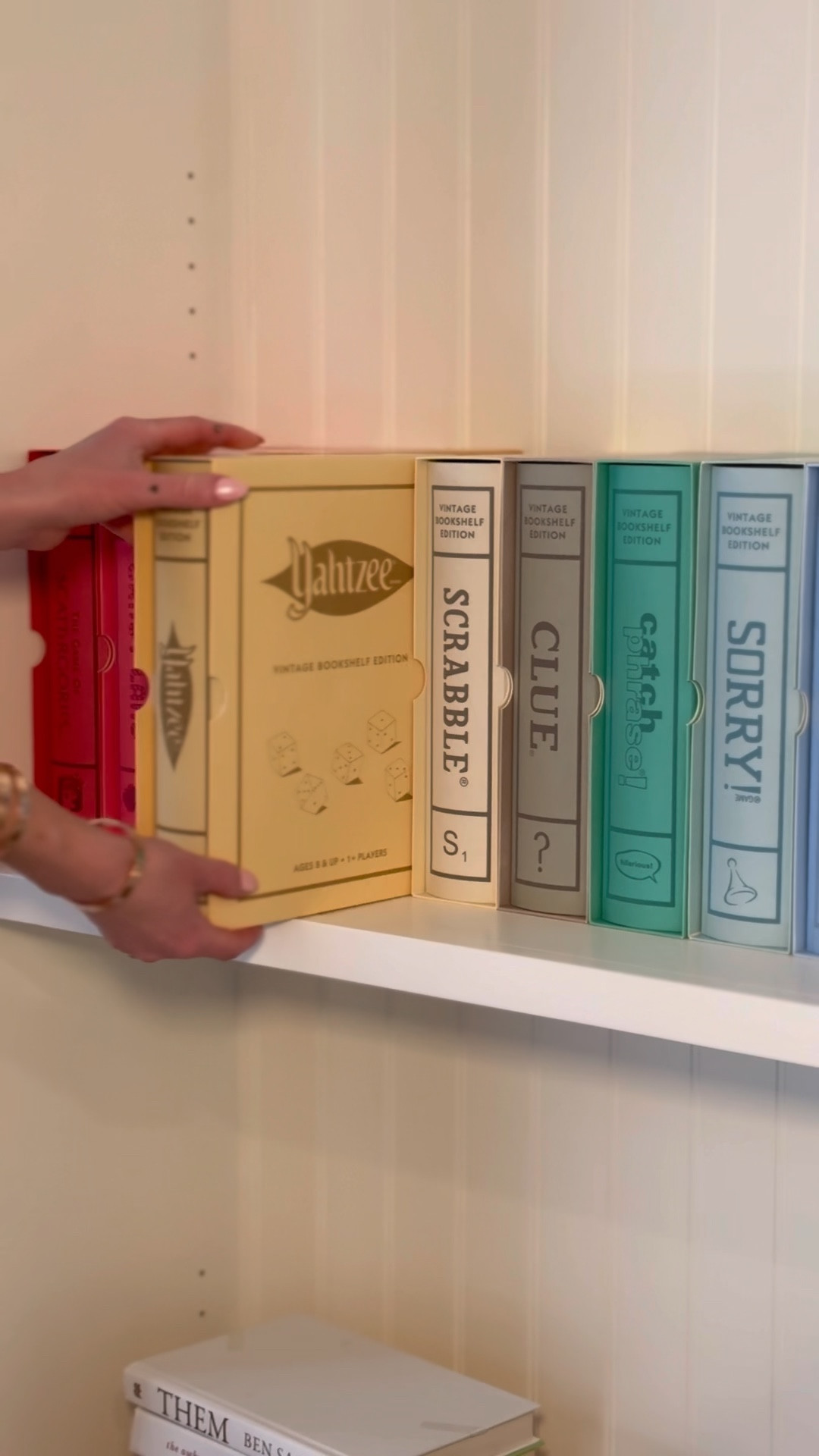 Yahtzee vintage bookshelf edition board game for your next family game night party 
Kids games board games and aesthetic bookshelf styling 