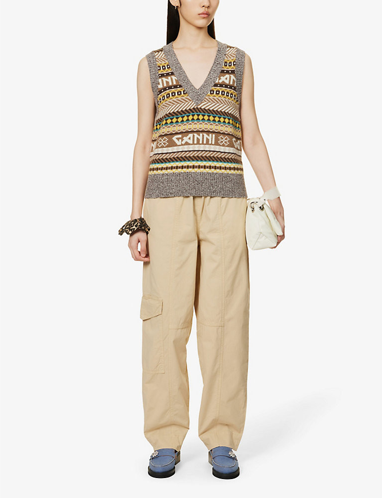 Logo-intarsia V-neck recycled wool-blend knitted vest | Selfridges