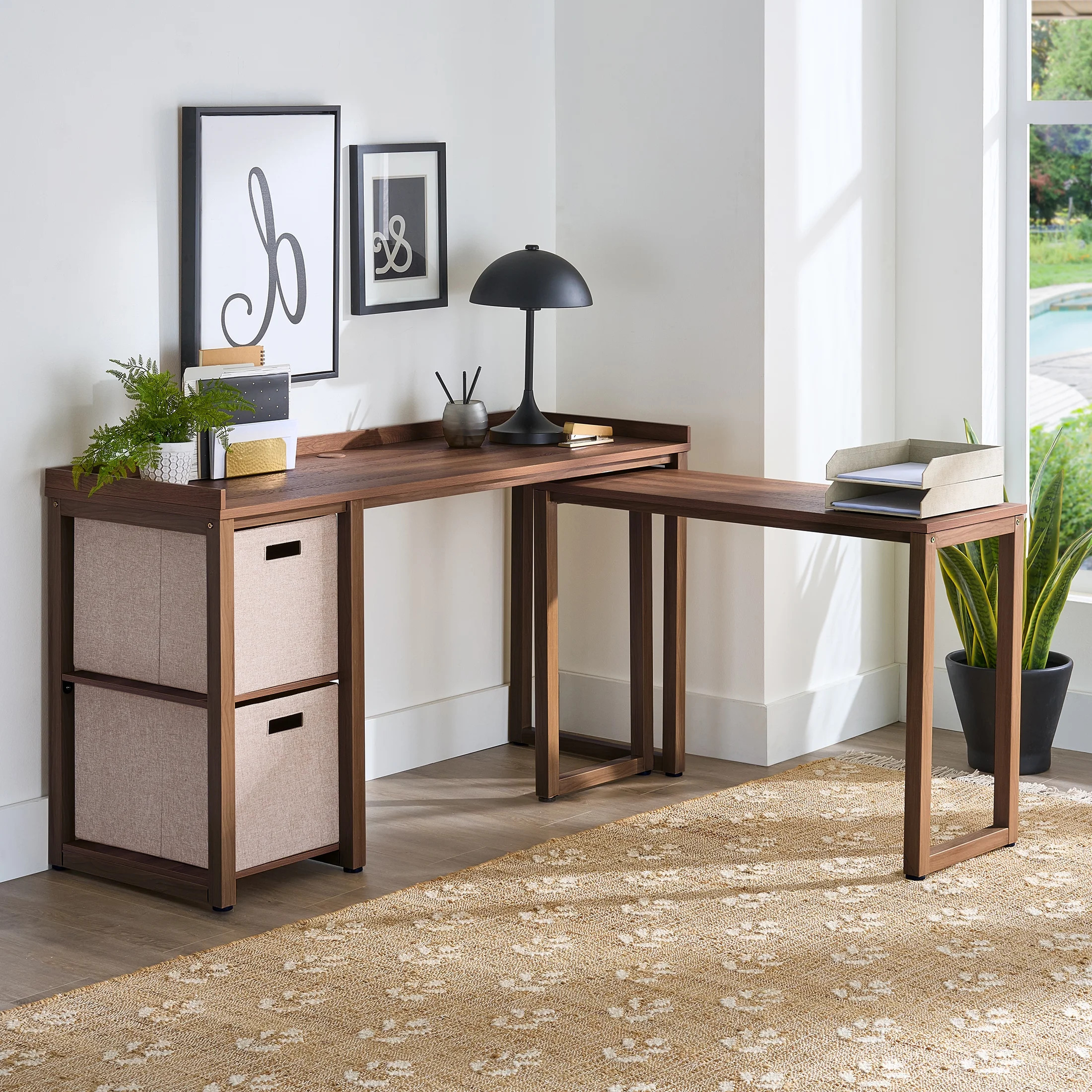 Better Homes & Gardens Ezra Modular L Desk with 2-Cube Storage, Walnut Finish | Walmart (US)