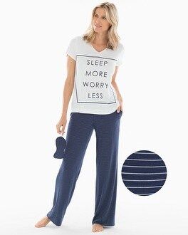 Cool Nights V-Neck Short Sleeve Pajama Set with Eyemask Journey Stripe W White | Soma Intimates