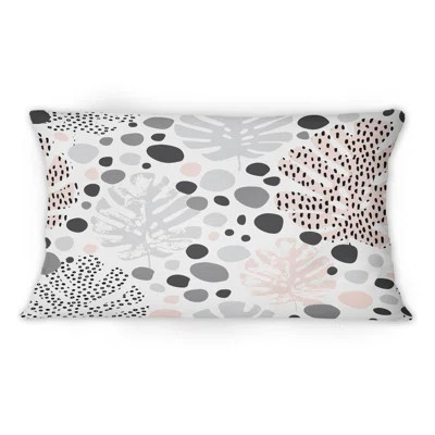 Abstracts Elements In Grey Tones, Tropical Leaves - Traditional Printed Throw Pillow 12" x 20 | Wayfair North America