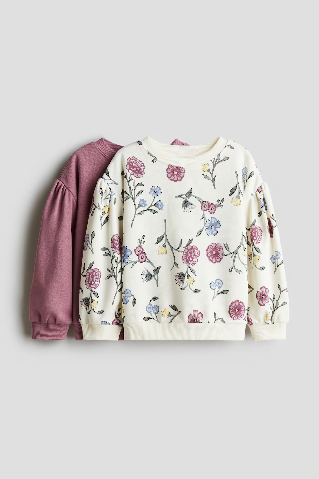 2-pack Puff-Sleeved Sweatshirts - Dusty pink/floral - Kids | H&M US | H&M (US + CA)