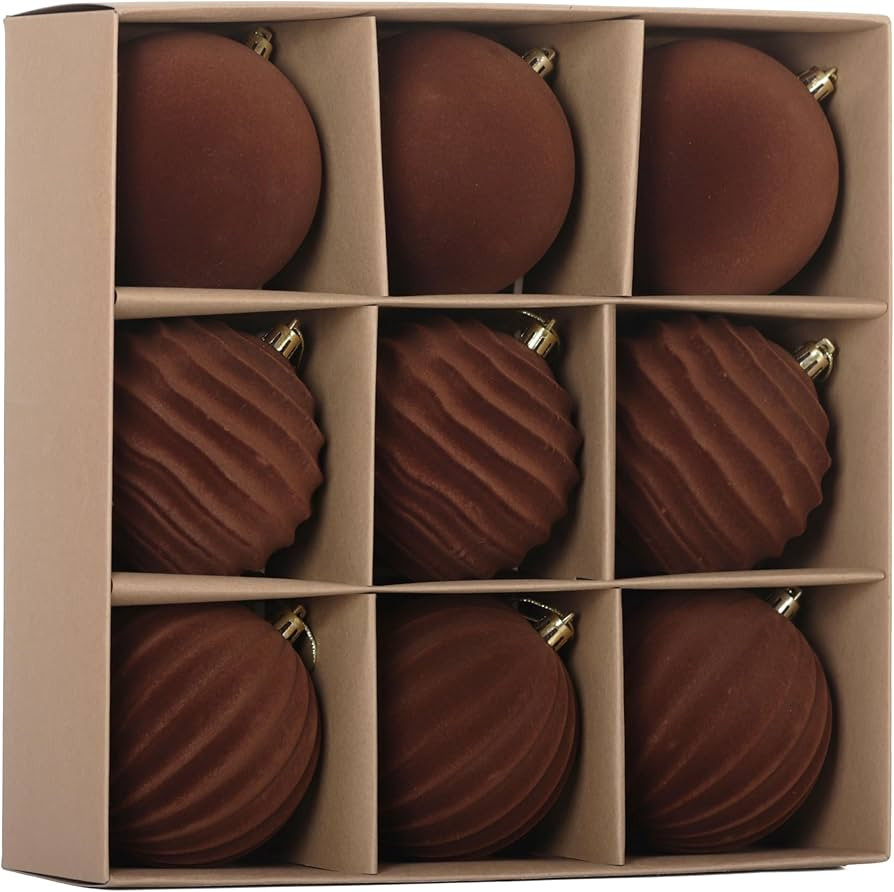 Senjie 3.94 inch Velvet Christmas Ornaments Balls Sets for Christmas, 9PCS Xmas Tree Flocked Shat... | Amazon (US)