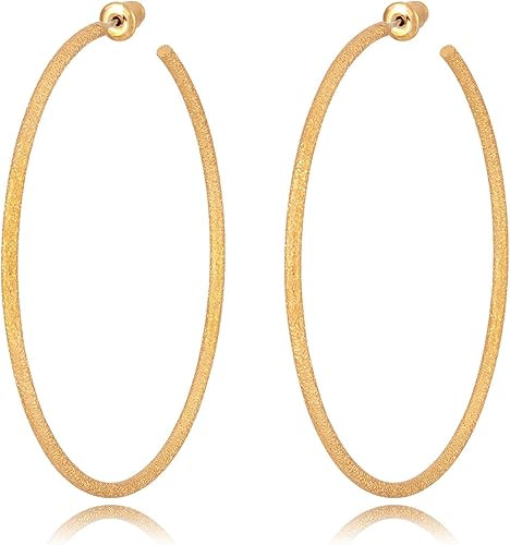 Gold Hoop Earrings 14k Gold Plated Hoop Earrings for Women Big Gold Silver Hoop Simple Spiral Bru... | Amazon (US)