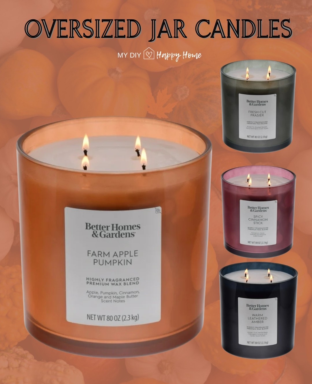 Oversized candle 
80 oz, 52 hour burn time 
4 wicks
4 scent options 

#LTKHome #LTKSeasonal #LTKFindsUnder50