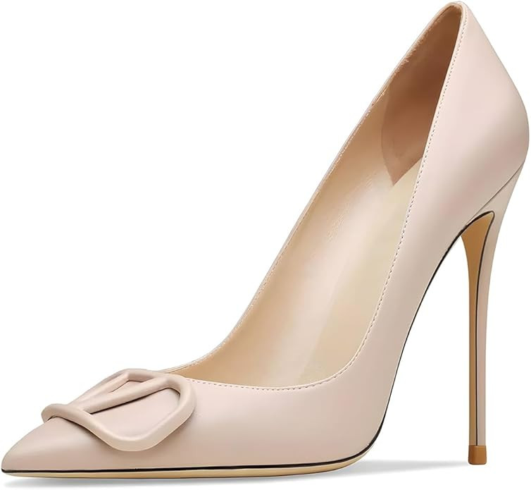 Women's Pointed Toe Shallow Mouth Sexy Square Buckle Rhinestones 10cm Stiletto Heels Slip-on Wedd... | Amazon (US)