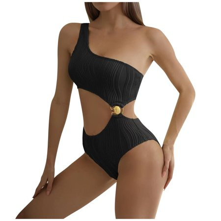BIZIZA Women s One-pieces Sexy Solid High Waisted One Shoulder Cutout Swimsuit Black S | Walmart (US)