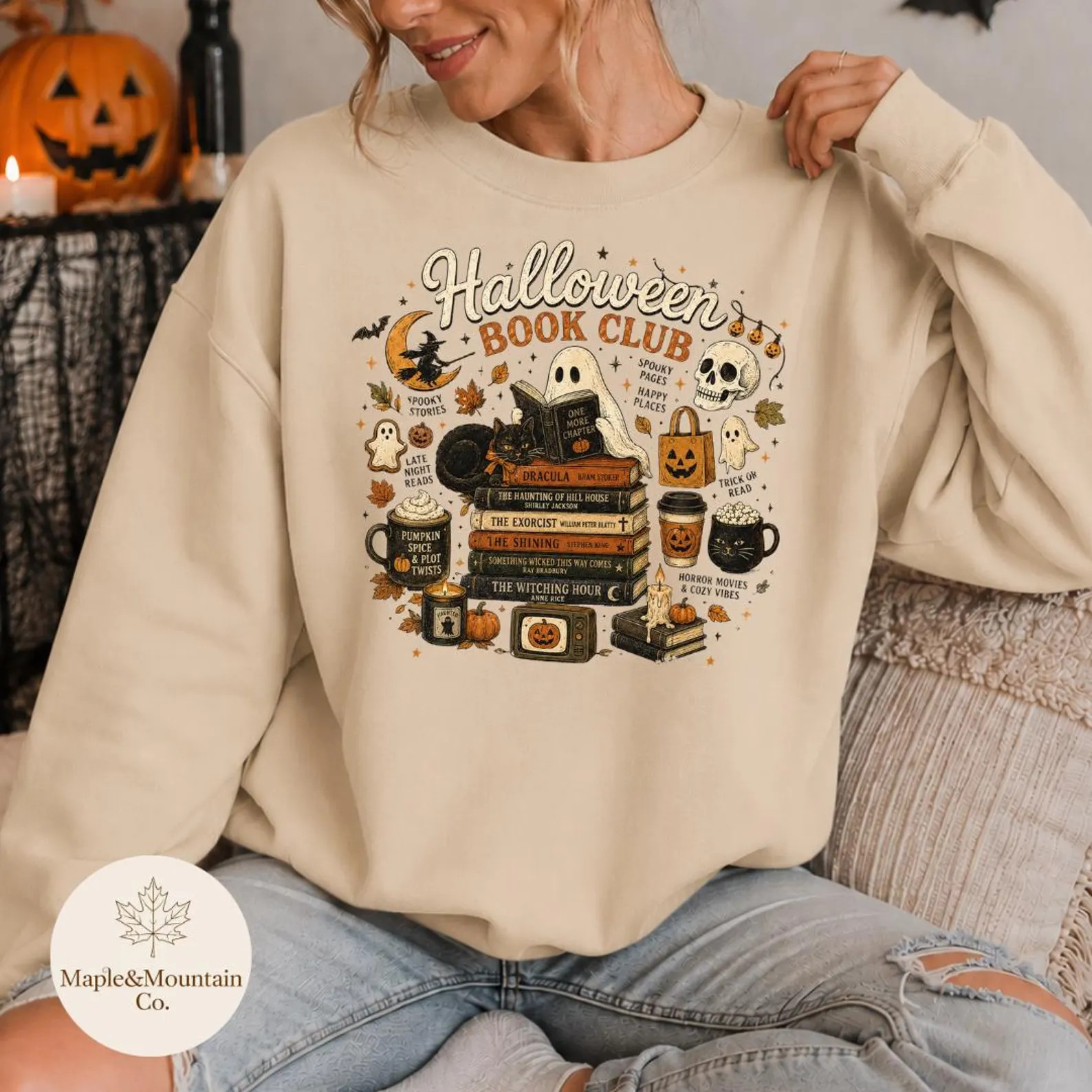 Retro Ghost Reading Halloween Sweatshirt, Halloween Book Club, Halloween Sweatshirt Vintage, Spoo... | Etsy (Global)