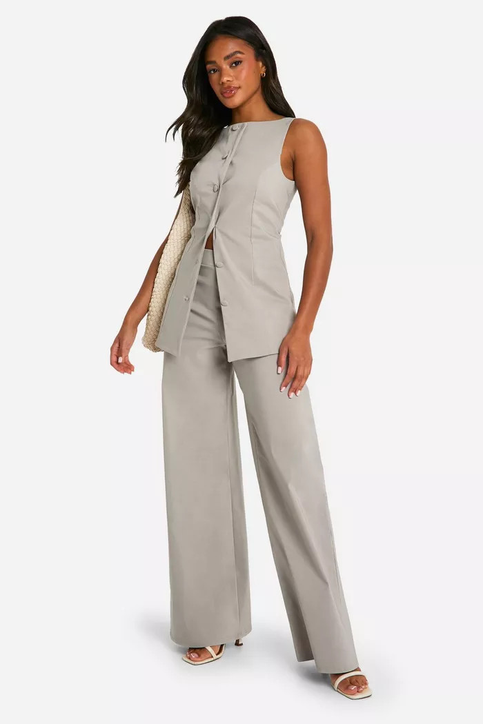 Super Stretch Fitted Longerline Vest & Wide Leg Pants | boohoo (US & Canada)