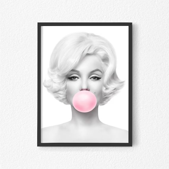 Marilyn Monroe Pink Bubble Gum Print, Bubblegum Poster, Black and White Prints | Etsy (US)