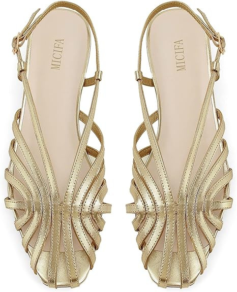 MICIFA Slingback Flat Sandals for Women Square Toe Low heel Sandals Buckle Strap Slip on Flats Su... | Amazon (US)